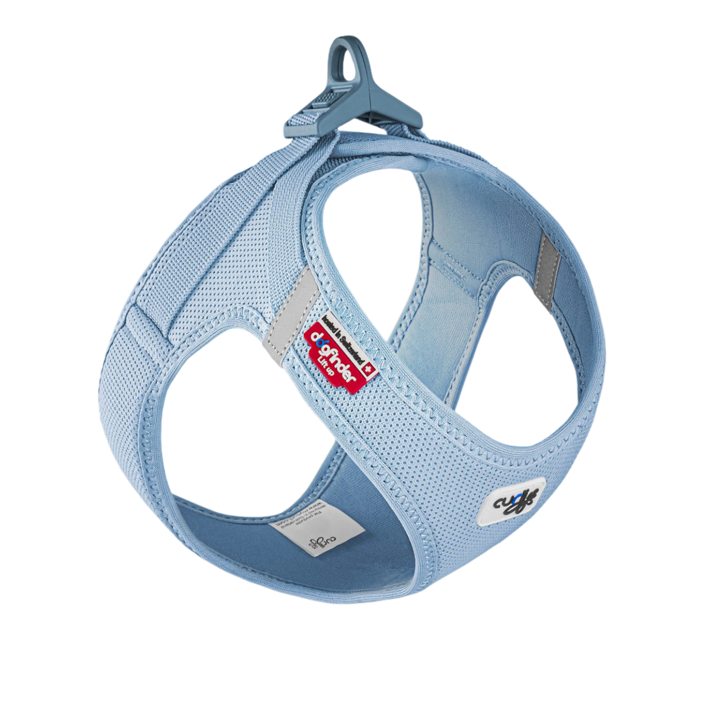 light blue curli vest harness with breathable fabric and secure clasp