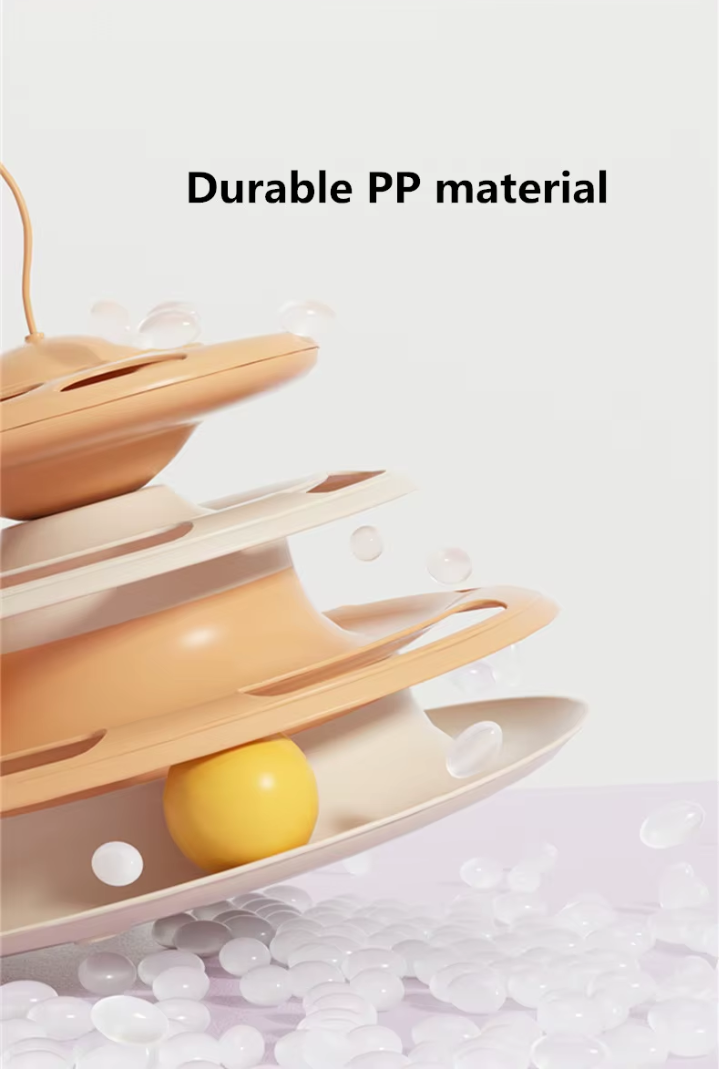 Cat toy with durable PP material and non-slip base.