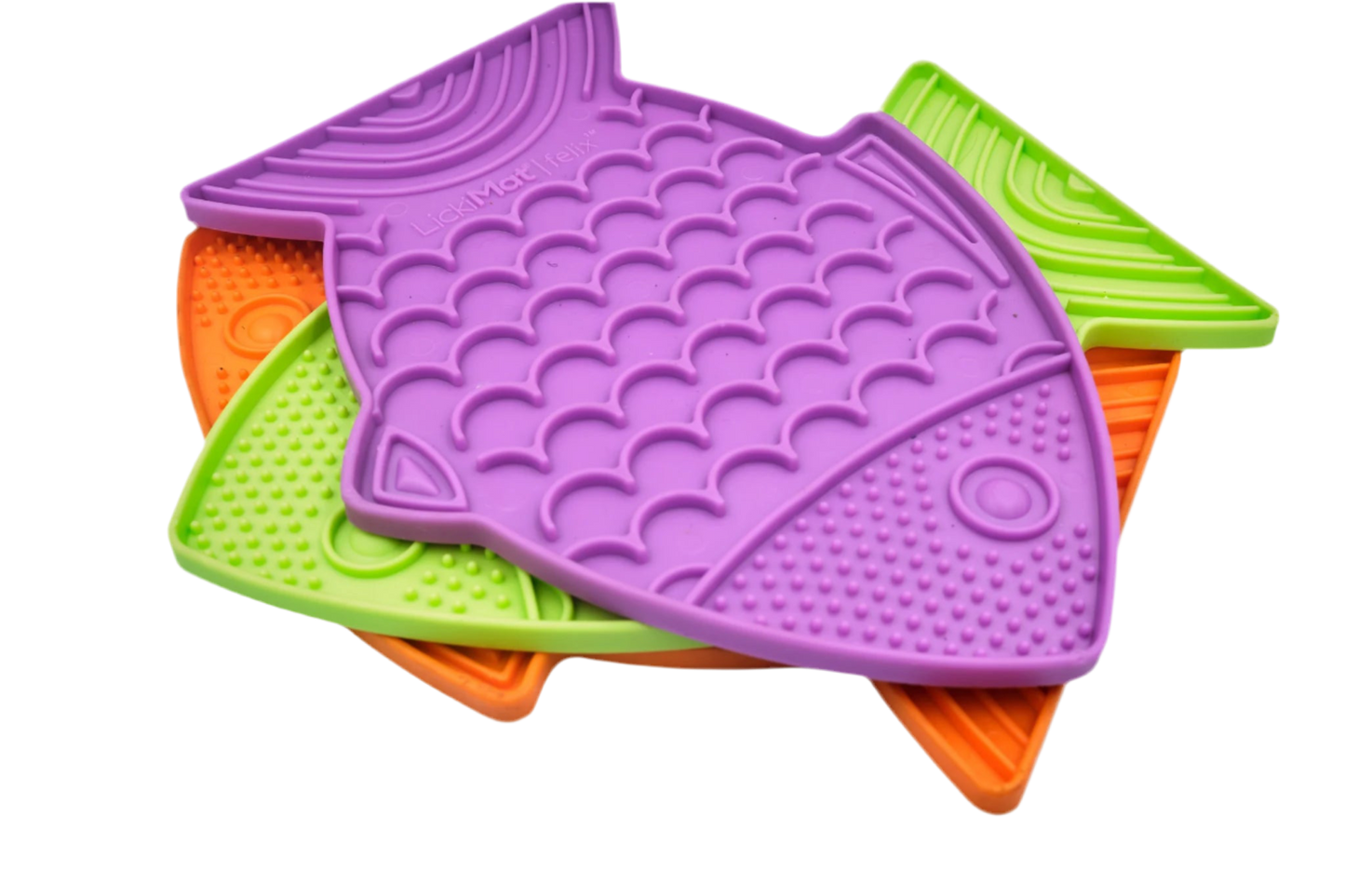 set of colourful Lickimat Felix mats for cats