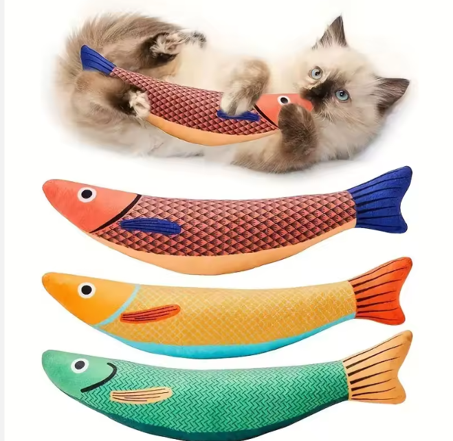 Catch of the Day | 3 Catnip Fish Chew Toys with Bell | The Apartment Cat