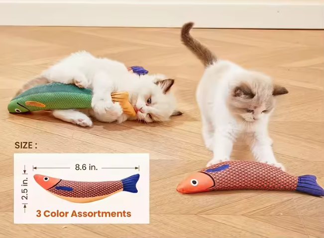 Catch of the Day | 3 Catnip Fish Chew Toys with Bell | The Apartment Cat