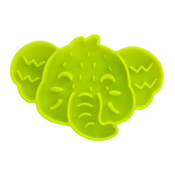 Lime green elephant slow feeder mat for cats with suction cups