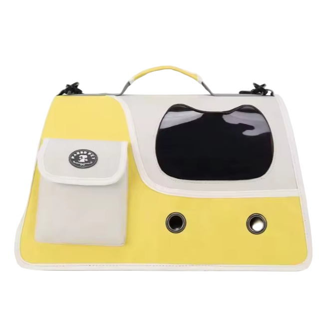 Yellow foldable cat carrier bag with pocket and window