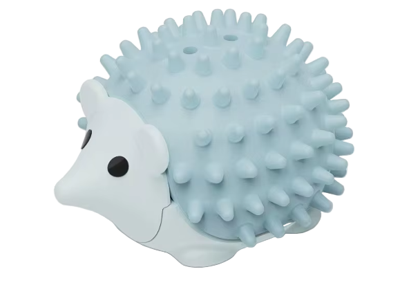 Blue hedgehog catnip toy wall-mounted with rotating catnip ball