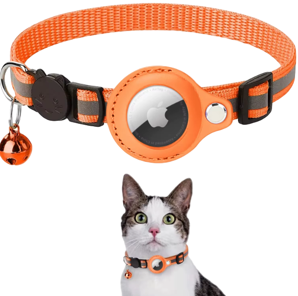 Airtag collar for cats in orange.