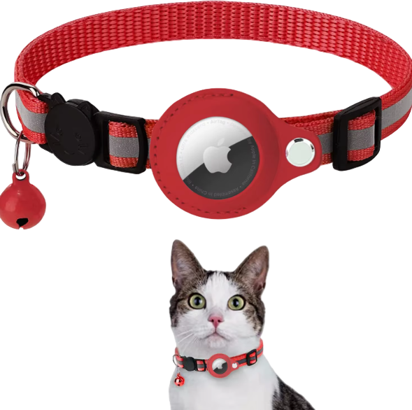 Airtag collar for cats in red.