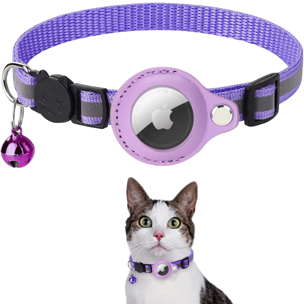 Airtag collar for cats in purple.
