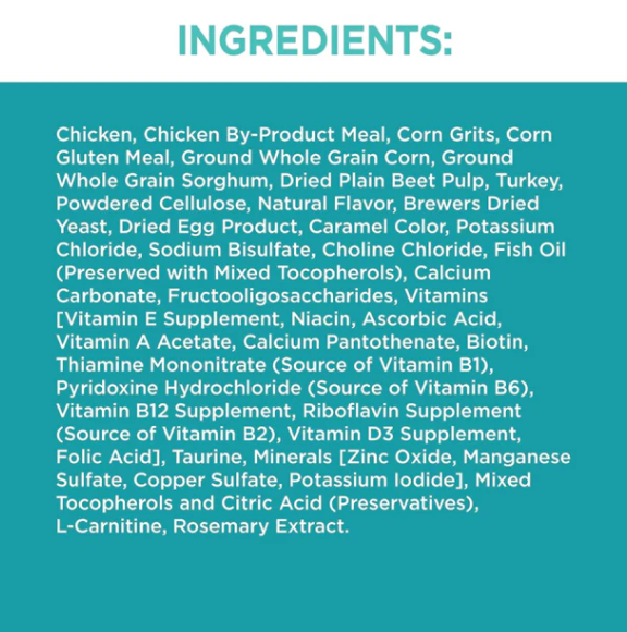 IAMS Indoor cat food ingredient list panel