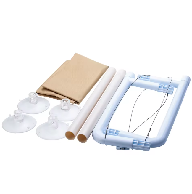 Cat window hammock bed with frame, fabric and suction cups unassembled