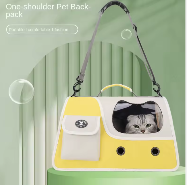 Yellow foldable cat carrier bag with pocket and window