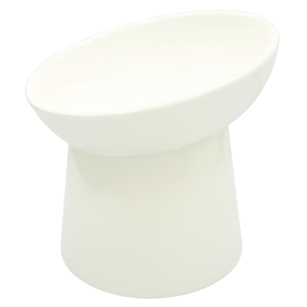 white elevated ceramic pet bowl with slanted design for cats