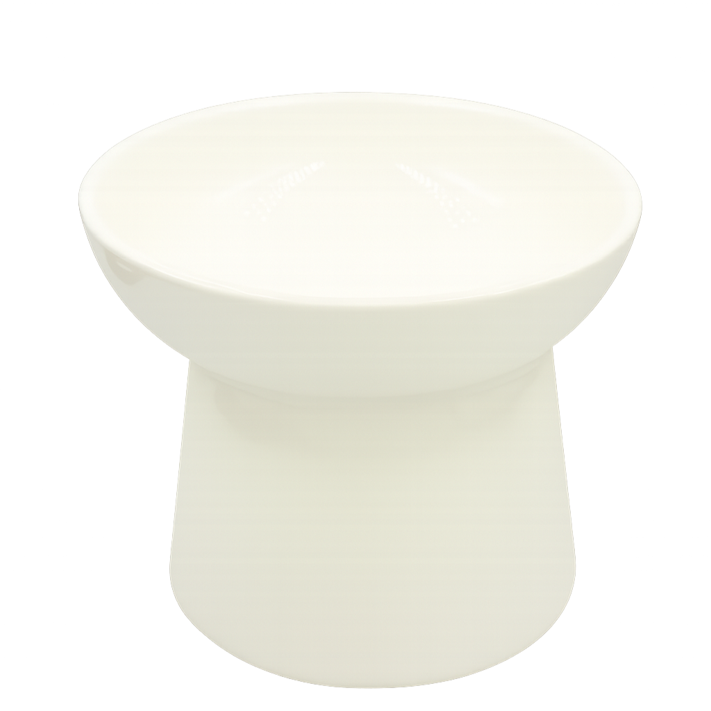 white elevated ceramic pet bowl with slanted design for cats
