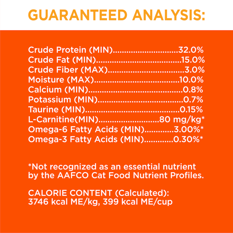 Guaranteed nutritional analysis for IAMS Healthy Adult cat food