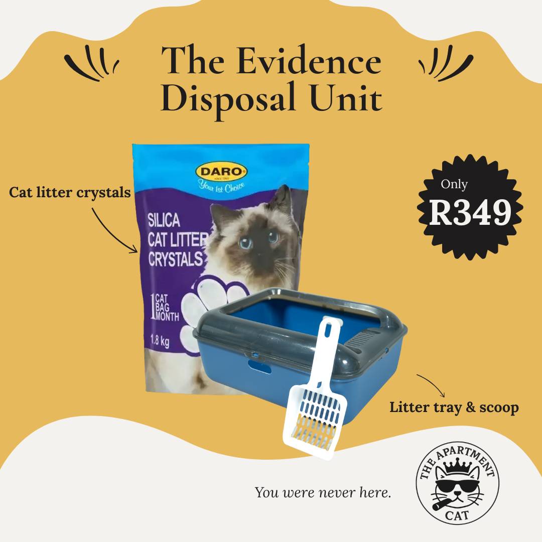 Cat litter bundle with silica crystals, litter tray, and scoop - The Evidence Dispoasl Unit by The Apartment Cat.