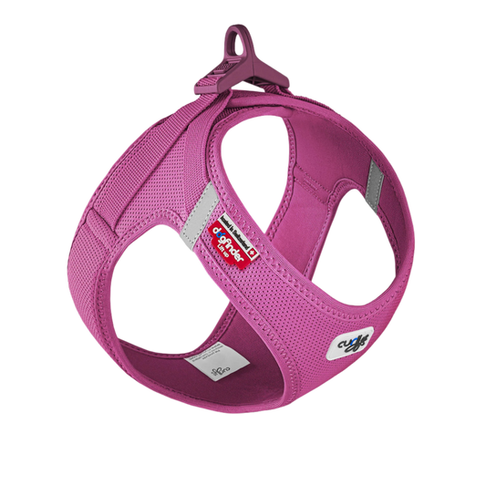 pink breathable pet harness with curli clasp closure