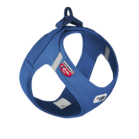 blue air mesh vest harness with reflective strips