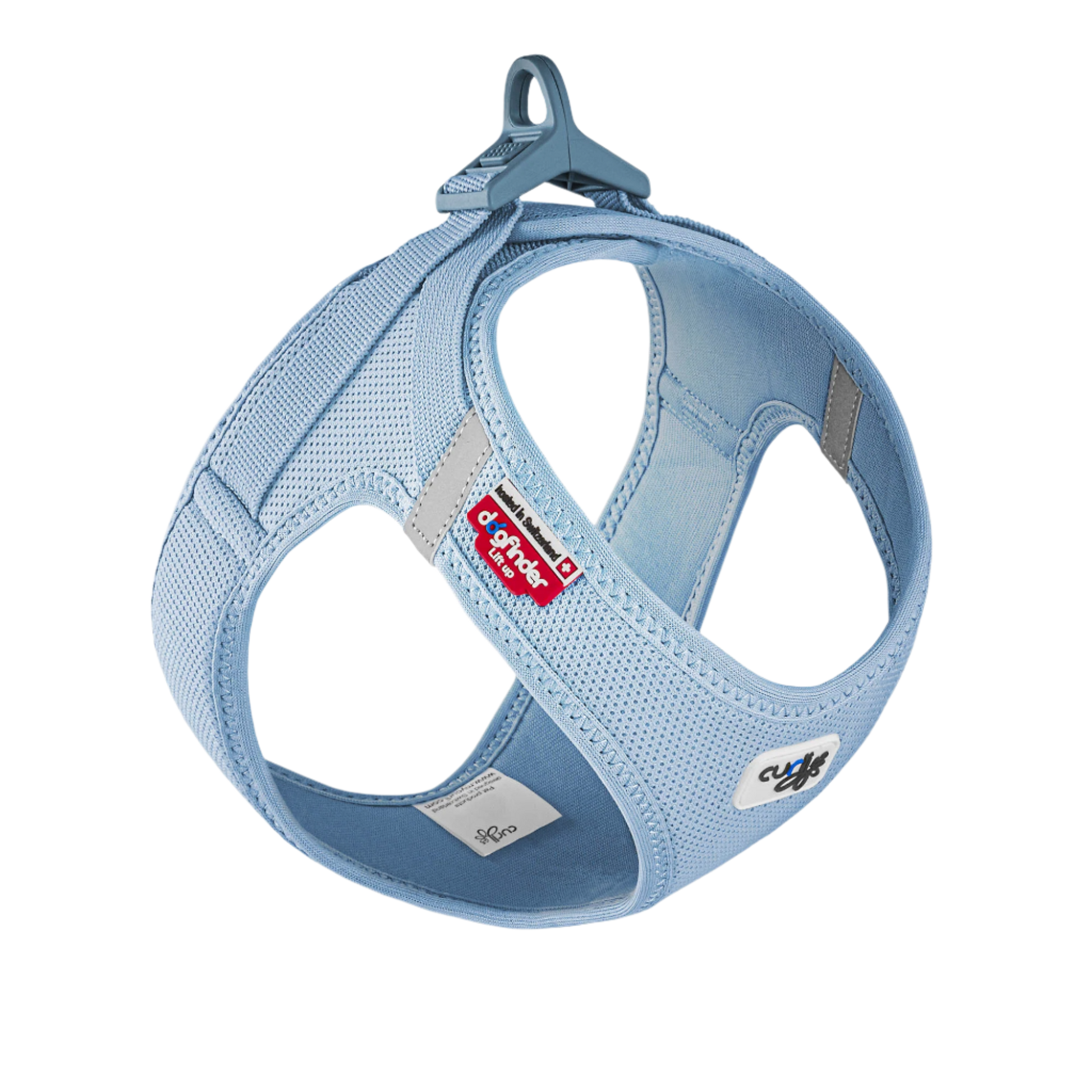 light blue curli vest harness with breathable fabric and secure clasp