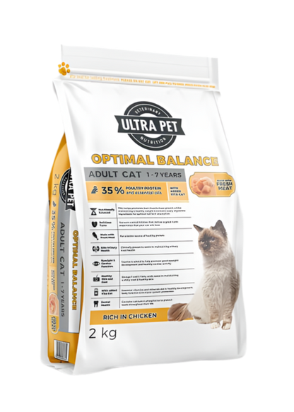 Bag of Ultra Pet Optimal Balance Adult Cat food 2kg or 4kg.