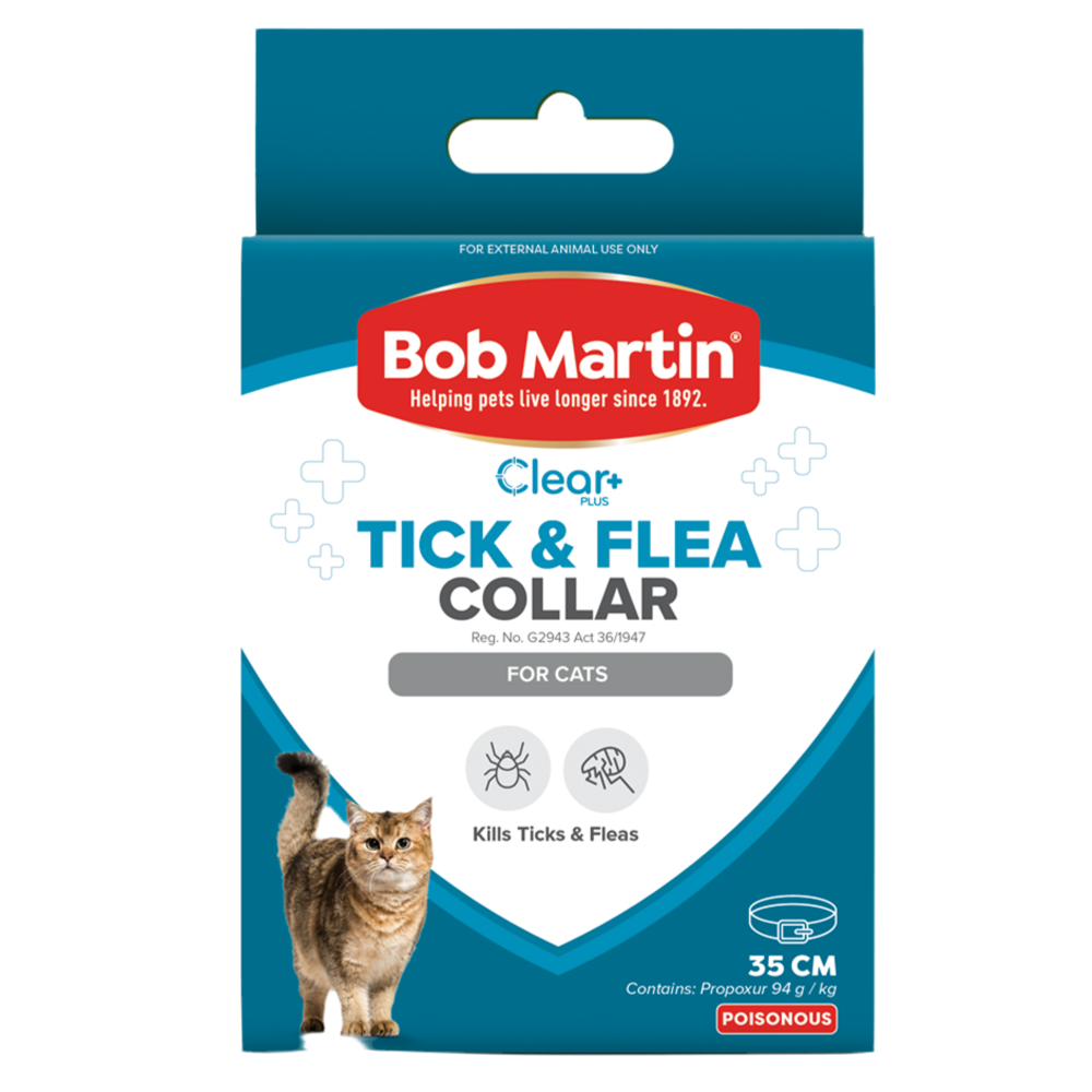 Bob Martin Clear Tick & Flea Collar for cats, safe from fleas and ticks. 
