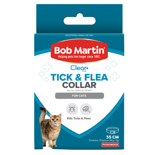 Bob Martin Clear Tick & Flea Collar for cats, safe from fleas and ticks. 
