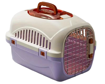 Durable top-load cat carrier with front metal gate.
