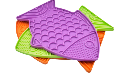 set of colourful Lickimat Felix mats for cats