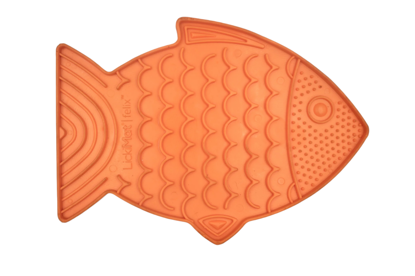 orange Lickimat Felix slow feeding cat mat with grooves