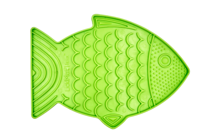 green fish-shaped textured feeding mat for cats