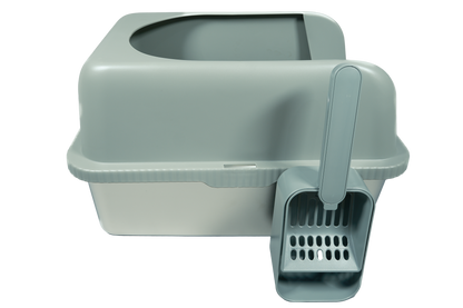 The Clean Getaway | Stainless Steel Cat Litter Box with High Walls, Scoop & Mat