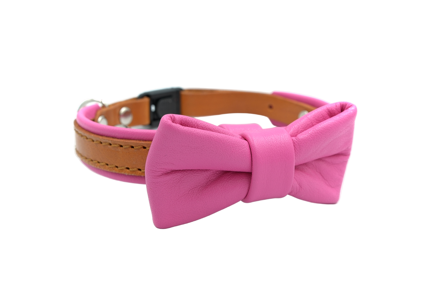 Pink leather cat collar with bowtie, The Rosetta Ruby