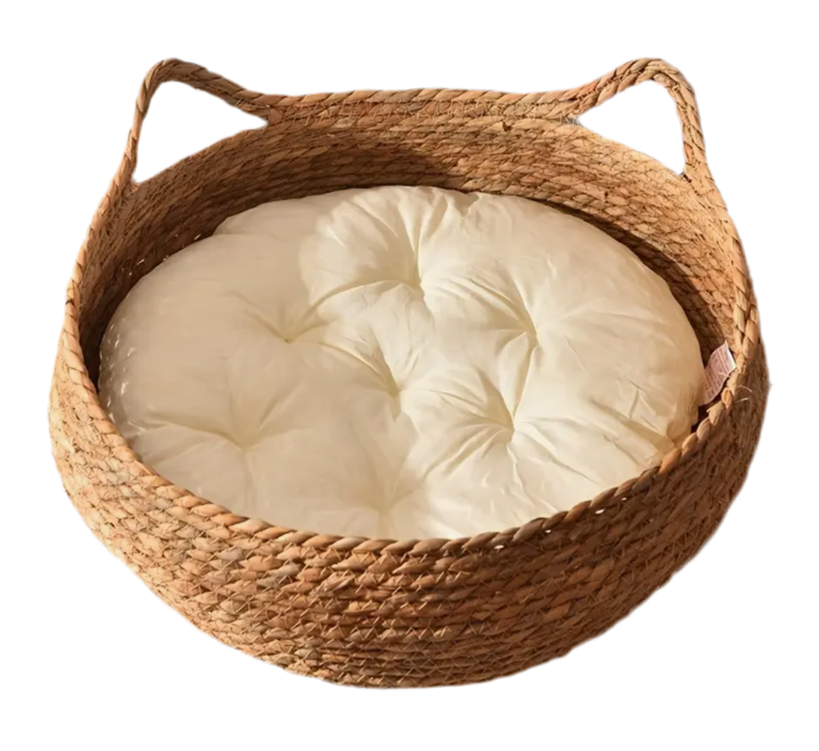 Woven round cat bed 38cm – The Verdict

Elevated cat seat basket style South Africa