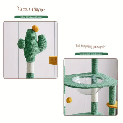 Close-up of cactus-shaped scratching post on cat tree.