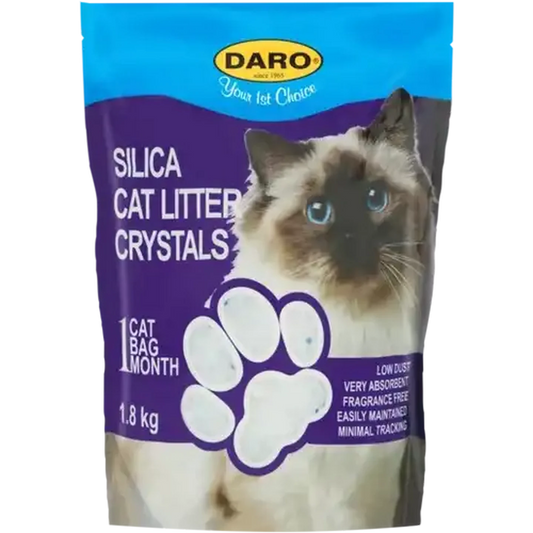 Daro silica cat litter crystals 1.8 kg bag. fragrance free low dust cat litter crystals. silica cat litter for one cat one month supply. 