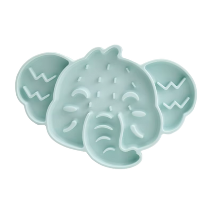 Blue elephant slow feeder mat for cats with suction cups