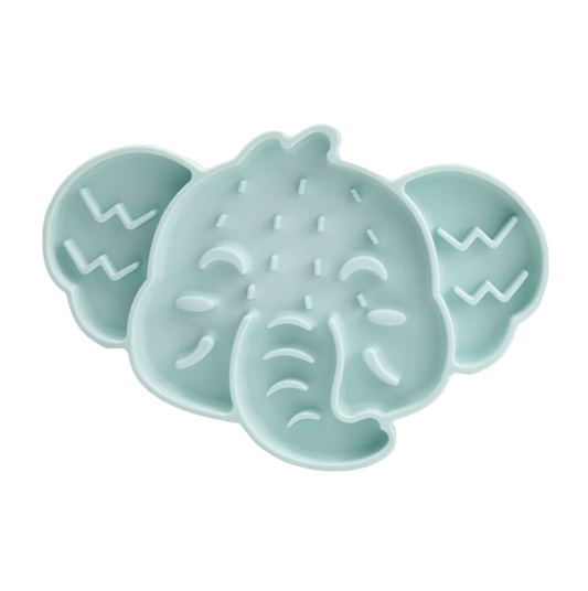 Blue elephant slow feeder mat for cats with suction cups