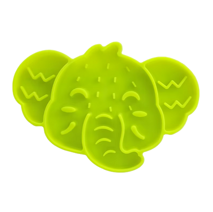 Lime green elephant slow feeder mat for cats with suction cups
