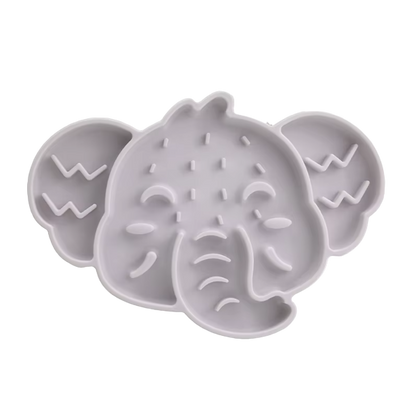 Grey elephant slow feeder mat for cats with suction cups