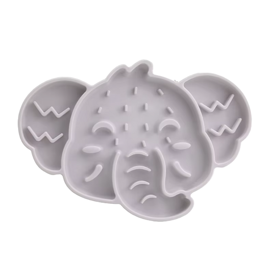 Grey elephant slow feeder mat for cats with suction cups
