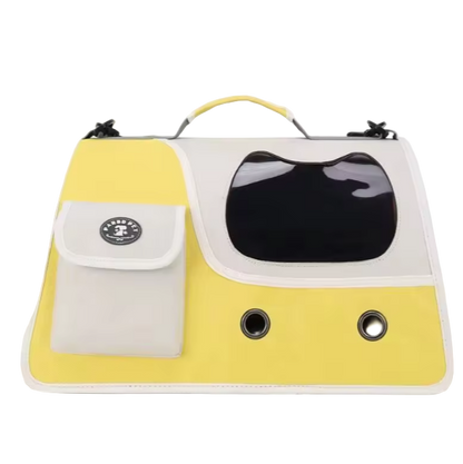 Yellow foldable cat carrier bag with pocket and window