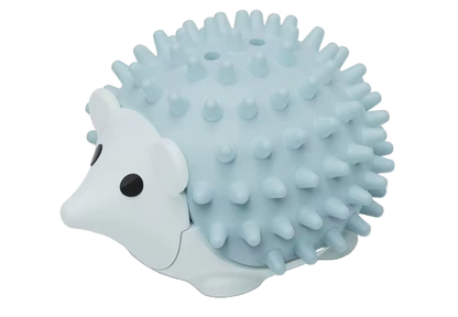 Blue hedgehog catnip toy wall-mounted with rotating catnip ball