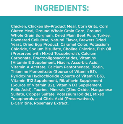 IAMS Indoor cat food ingredient list panel