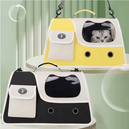 Multiple foldable cat carriers in black and green.