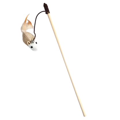 mouse-shaped jute lure attached to cat wand